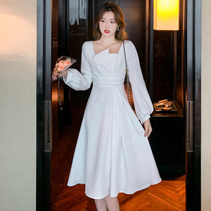 RM19426#新款白色长袖连衣裙女轻奢小众高端气质法式裙