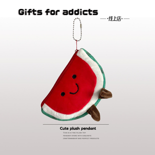 可爱西瓜毛绒零钱包创意半圆水果耳机包女生钥匙口红收纳小包挂件