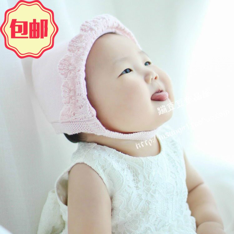 包邮小公主宫廷帽百日周岁纪念照婴幼儿宝宝安全亲肤纯棉针织童帽