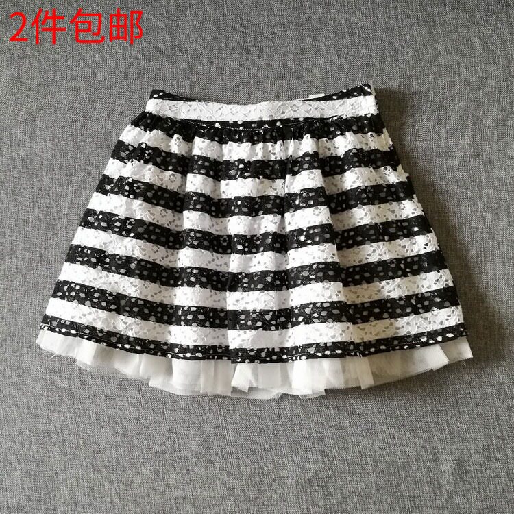 推荐优品 欧美纯原女童儿童中大童春秋半裙黑白镂空纱裙女童装