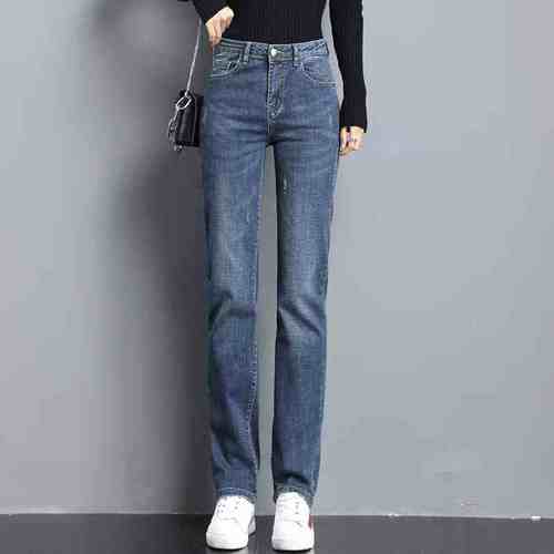 胖MM直筒裤加长版高个子大码女装高腰显瘦加肥加大牛仔烟管裤春秋