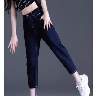 高腰牛仔裤女2024年新款不掉色小个子九分老爹裤子夏季薄款哈伦裤