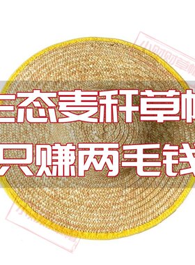 农民工大檐麦秆草帽工地田园劳保帽子草帽防晒帽遮阳钓鱼帽宠物帽