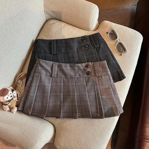 防走光百褶格子半身短裙优品质