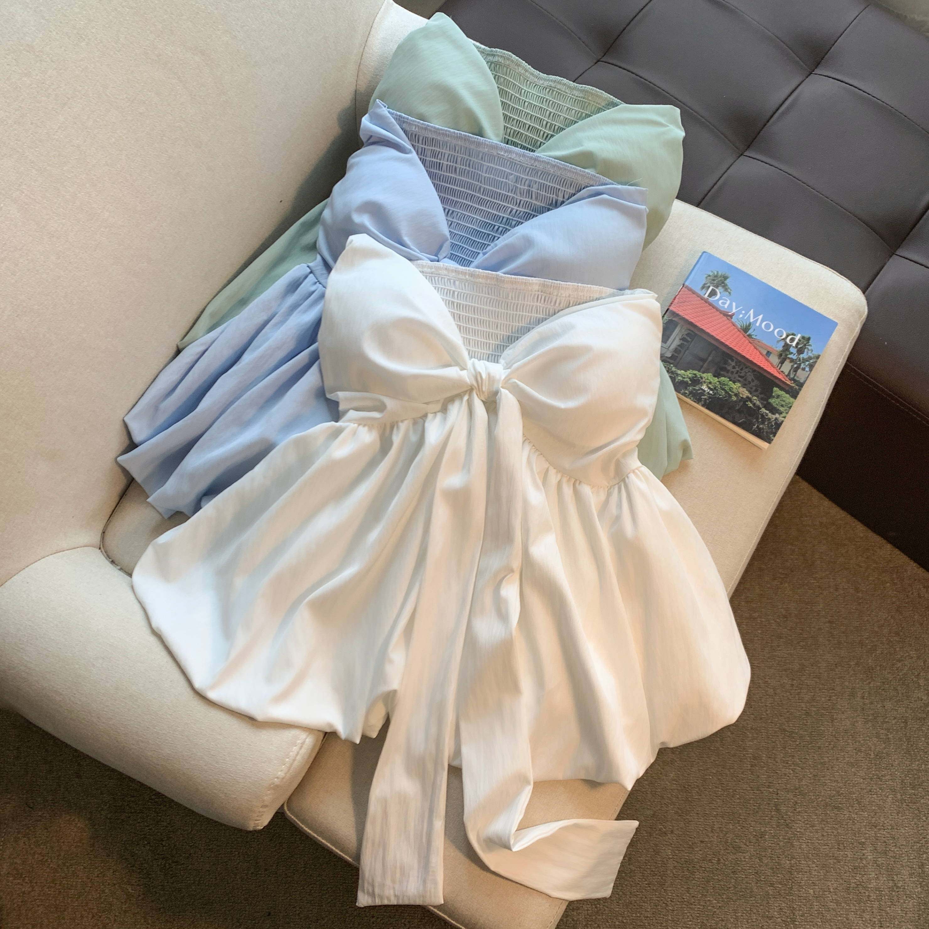 Jade Closet直营店推荐~美德拉纯欲风蝴蝶结带胸垫娃娃小衫上衣夏