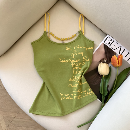 串珠有胸垫吊带短背心优品质