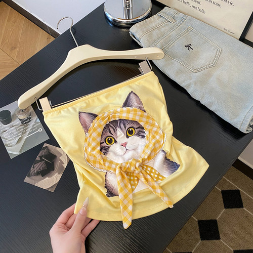 猫咪带胸垫抹胸短背心优品质