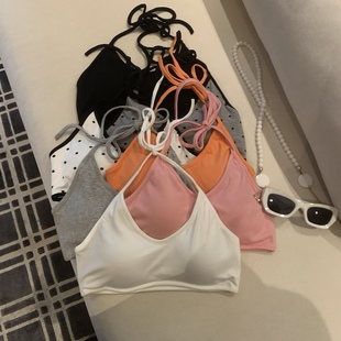 Jade Closet直营店推荐~美拉德纯欲风性感有胸垫挂脖抹胸吊带背心