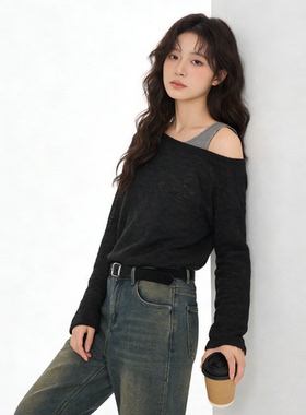 春季新款独特气质超好看休闲打底背心叠穿长袖针织T恤两件套装女