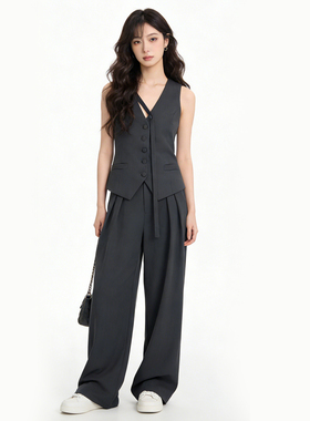 百搭休闲气质西装马甲上衣时尚长裤女春季新款高级感显瘦两件套装