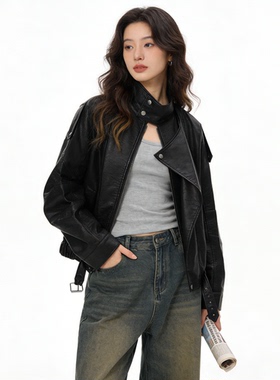 美式高级感百搭PU皮外套女2026春季新款时尚复古机车服夹克上衣潮