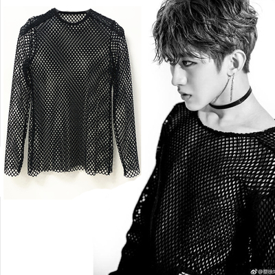 韩版夏季新品镂空网格洞洞衫街舞