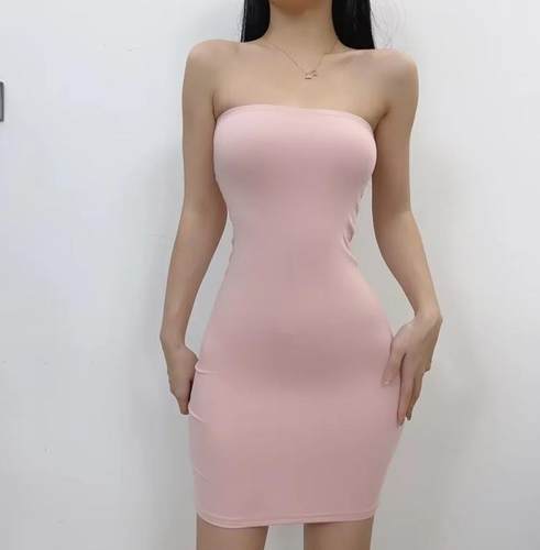 欧美辣妹包臀短裙弹力纯色裹胸裙