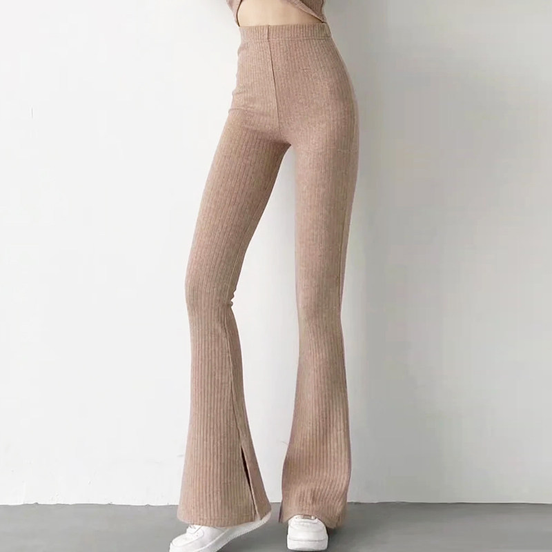秋冬新品修身针织喇叭裤宽松裤口侧开叉气质网红高挑美女拖地长裤,女装/女士精品,休闲裤,淘宝优惠券,粉丝福利购,淘宝优惠卷