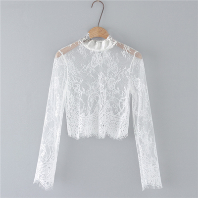 欧美风性感时尚套头短款女蕾丝衫