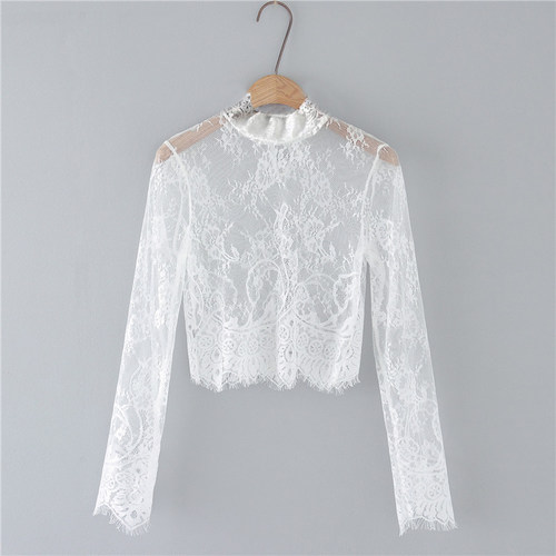 欧美风性感时尚套头短款女蕾丝衫