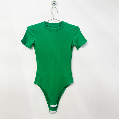 欧美夏季弹力修身短袖连裆女T恤