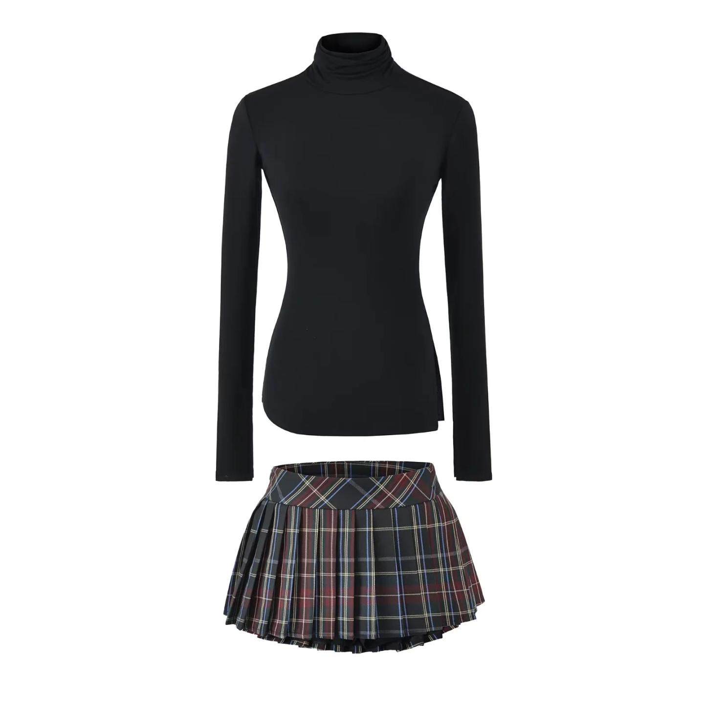 纯欲辣妹修身高领长袖T恤百褶裙套装美高搭时尚上衣超短裙二件套,女装/女士精品,时尚套装,淘宝优惠券,粉丝福利购,淘宝优惠卷