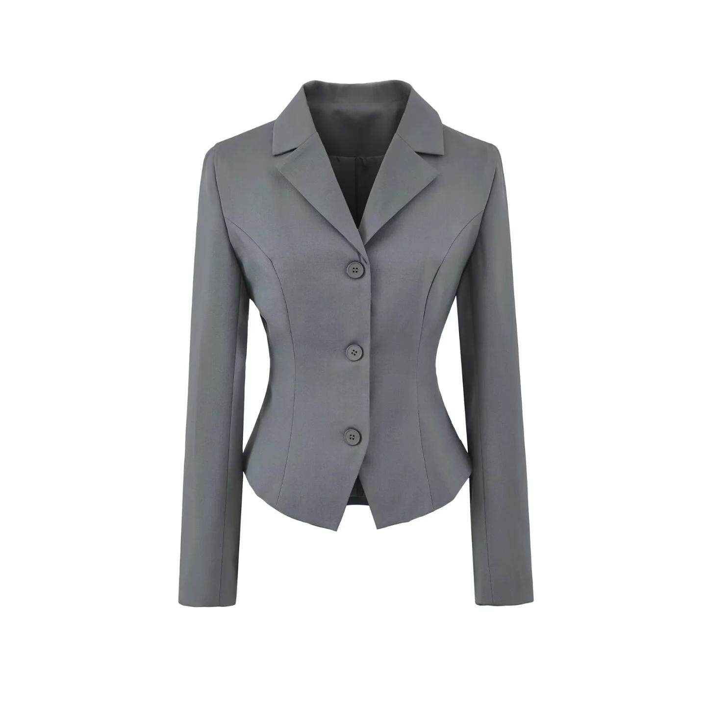 新款短款修身长袖女小西装收腰单排扣后腰系带绑定高腰西服小外套