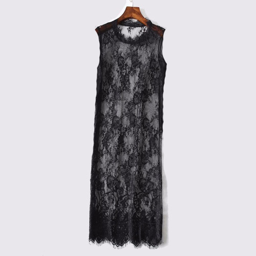 薄款气质钩花蕾丝透肉罩裙大长裙