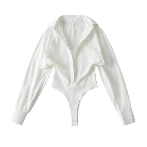 欧美风假两件拼接连裆假两件衬衫