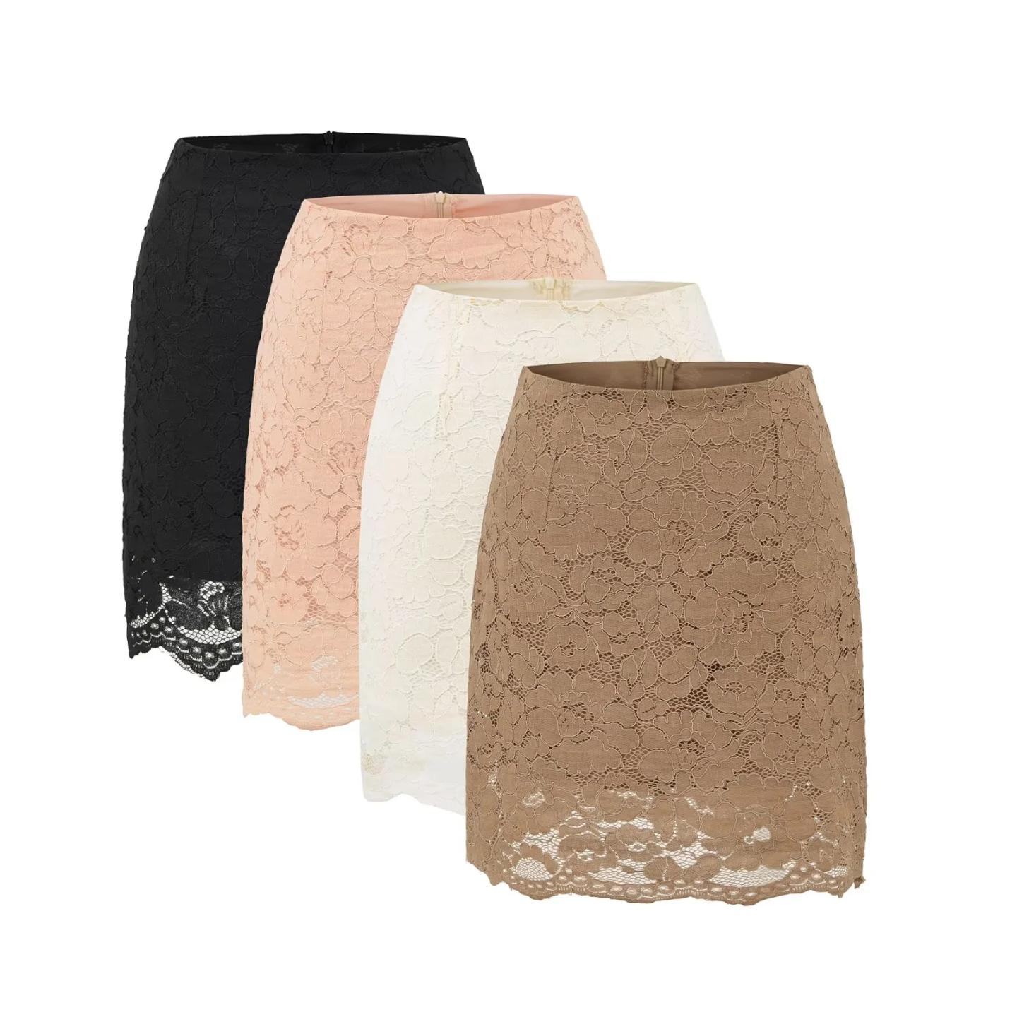 纯欲风夏季新品包臀女半身裙花边网纱蕾丝钩花镂空拼接含底衬短裙