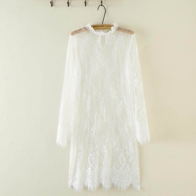 中长款薄纱蕾丝衫秋冬内搭长袖纱网镂空钩花气质洋气软和蕾丝罩衫