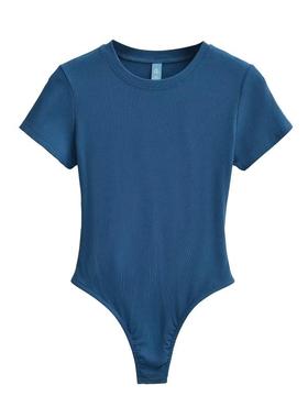 夏季新品多色可选连体短袖圆领修身弹力连身连裆纯色三角裆打底衫