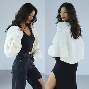 秋冬新品 慵懒贵妇休闲护肩披针织开衫 宽松针织衫 短款 披肩样式 法式