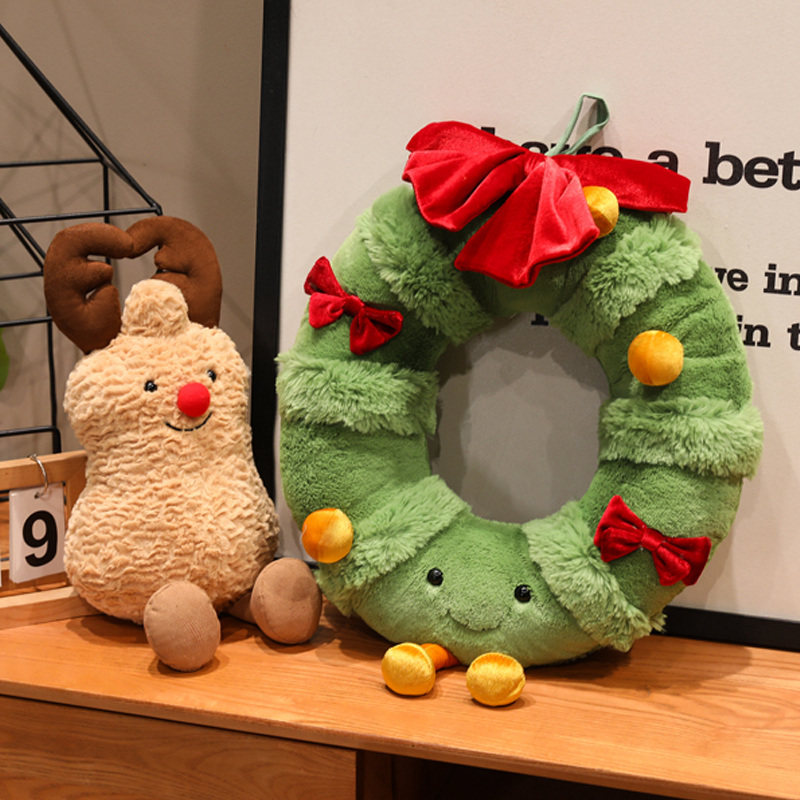 花环毛绒玩具花生鹿圣诞节摆件