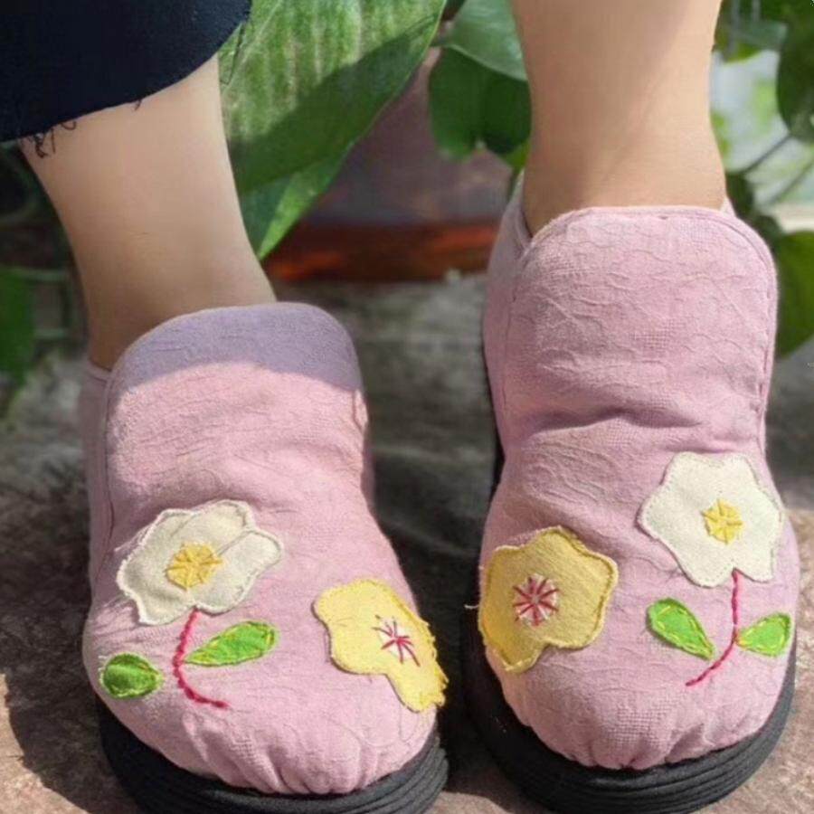 冬季纯手工棉鞋加厚保暖绣花虎头汉服民族风坐月子千层底布鞋女男