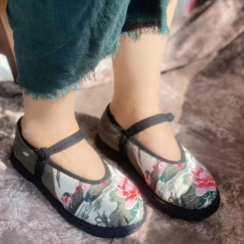 纯手工千层底老布鞋女鞋透气吸汗养脚汉服鞋国潮古风盘扣儿童男鞋