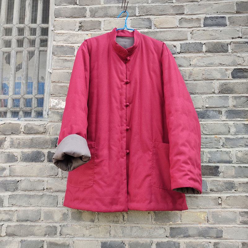 冬季纯手工老棉衣新中式盘扣加厚棉衣女中长款保暖红色棉袄外套男