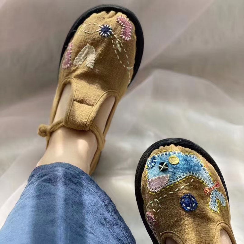 纯手工千层底老布鞋手纳鞋底老布鞋植蓝手绣女鞋春鞋单鞋手工绣花
