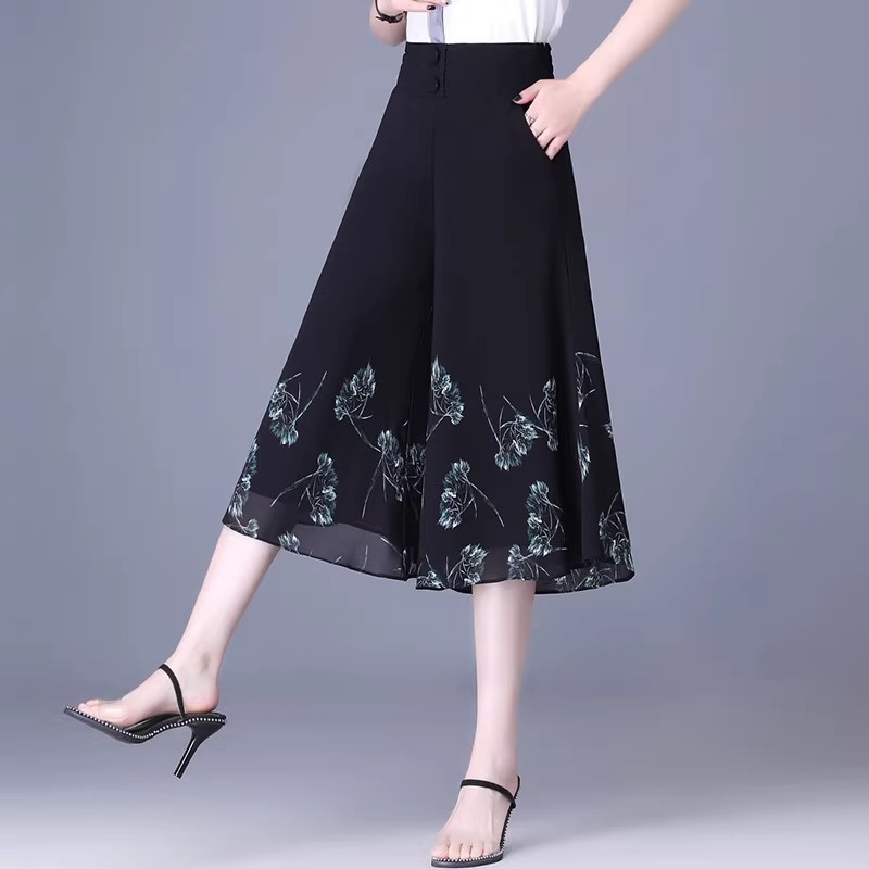 清仓捡漏~休闲冰丝七分阔腿裤裙女夏季薄款宽松高腰雪纺妈妈裙裤