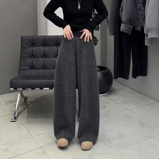 宽松高腰垂感弯刀裤 女秋冬新款 加绒加厚休闲保暖阔腿裤 清仓捡漏