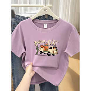 初高中学生大童女生夏季 2026新款 今年流行上衣 T恤女夏装 正肩短袖