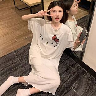 睡裙女夏季莫代尔带胸垫中长裙凯蒂猫可爱卡通学生可外穿连衣裙子