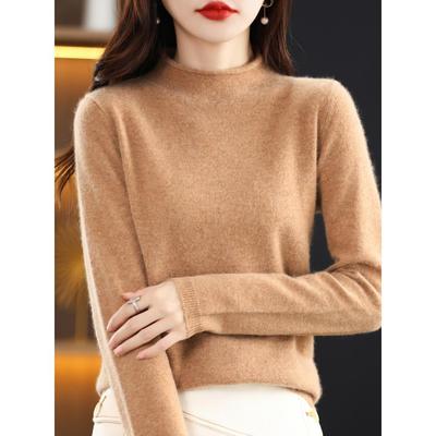 美丽诺卷边加厚半高领100%纯羊毛衫女套头冬羊绒毛衣女打底针织衫