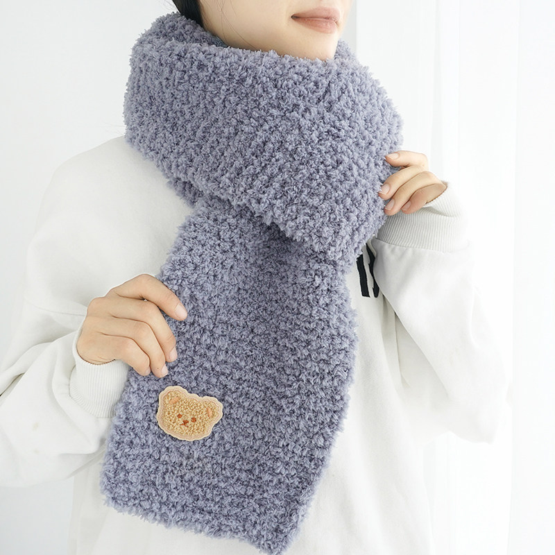 成品珊瑚绒小熊围巾手工编制diy送男友送女友礼物定制成品围巾