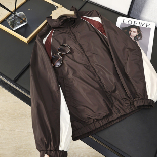 46387 新款 华子家 摩卡棕拼色轻薄拉链夹克运动休闲外套女2026春季