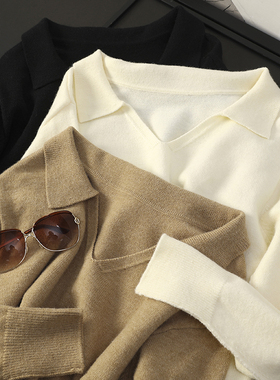 华子家 高级感羊毛混纺polo领针织衫女秋季宽松显瘦套头毛衣44419