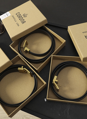 华子家 复古铜方金扣头层纳帕牛皮真皮皮带女士腰带配牛仔裤44510