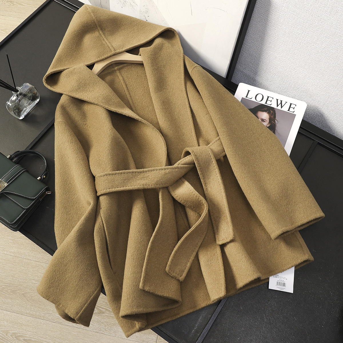 双面呢羊毛大衣斗篷连帽毛呢外套