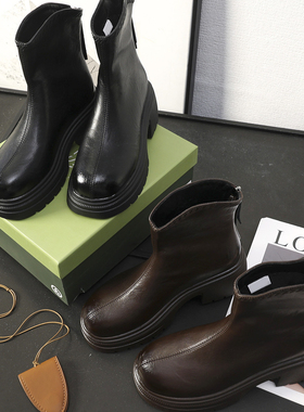 华子家 5cm增高瘦瘦靴女2025秋冬新款加绒厚底粗跟弹力短靴45103