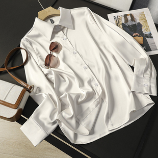 新款 华子家 女2026春季 衬衫 缎面通勤衬衣46053 高级感醋酸翻领长袖