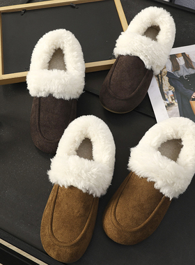 华子家 加绒勃肯鞋女2025冬季新款懒人一脚蹬保暖低帮雪地靴45294