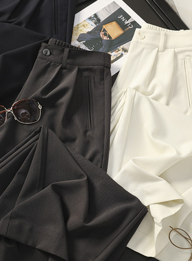 华子家 TR面料抗皱挺括阔腿西装裤高腰宽松显瘦直筒休闲裤女44138