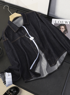 华子家 高级感复古格纹拼接天丝翻领牛仔外套女2025秋季新款44400