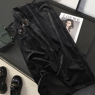 华子家 高腰显瘦后开叉包臀裙44965 冰醋酸金丝绒加厚半身裙女秋季